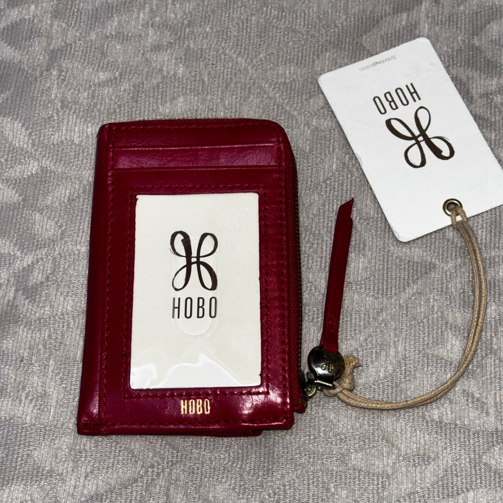 HOBO Addi Card Case Claret Red Leather Zip Wallet ID Window New - Picture 9 of 12